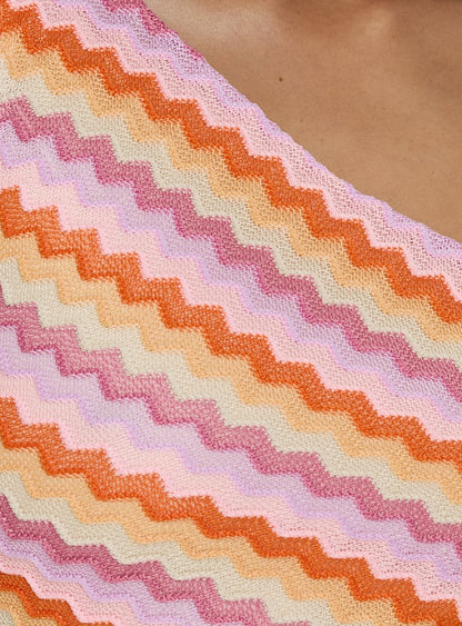 Alisia One Shoulder Knit Mini Dress Pink Stripe