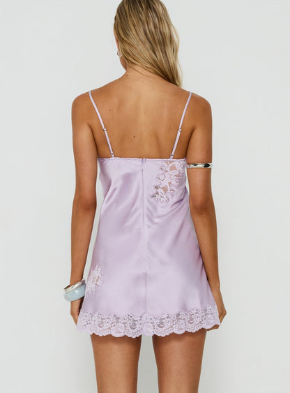 Aloura Spliced Lace Mini Dress Lilac