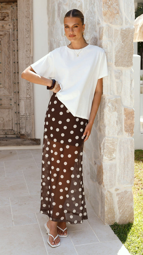Onella Semi Sheer Maxi Skirt - Chocolate / White Polka Dot