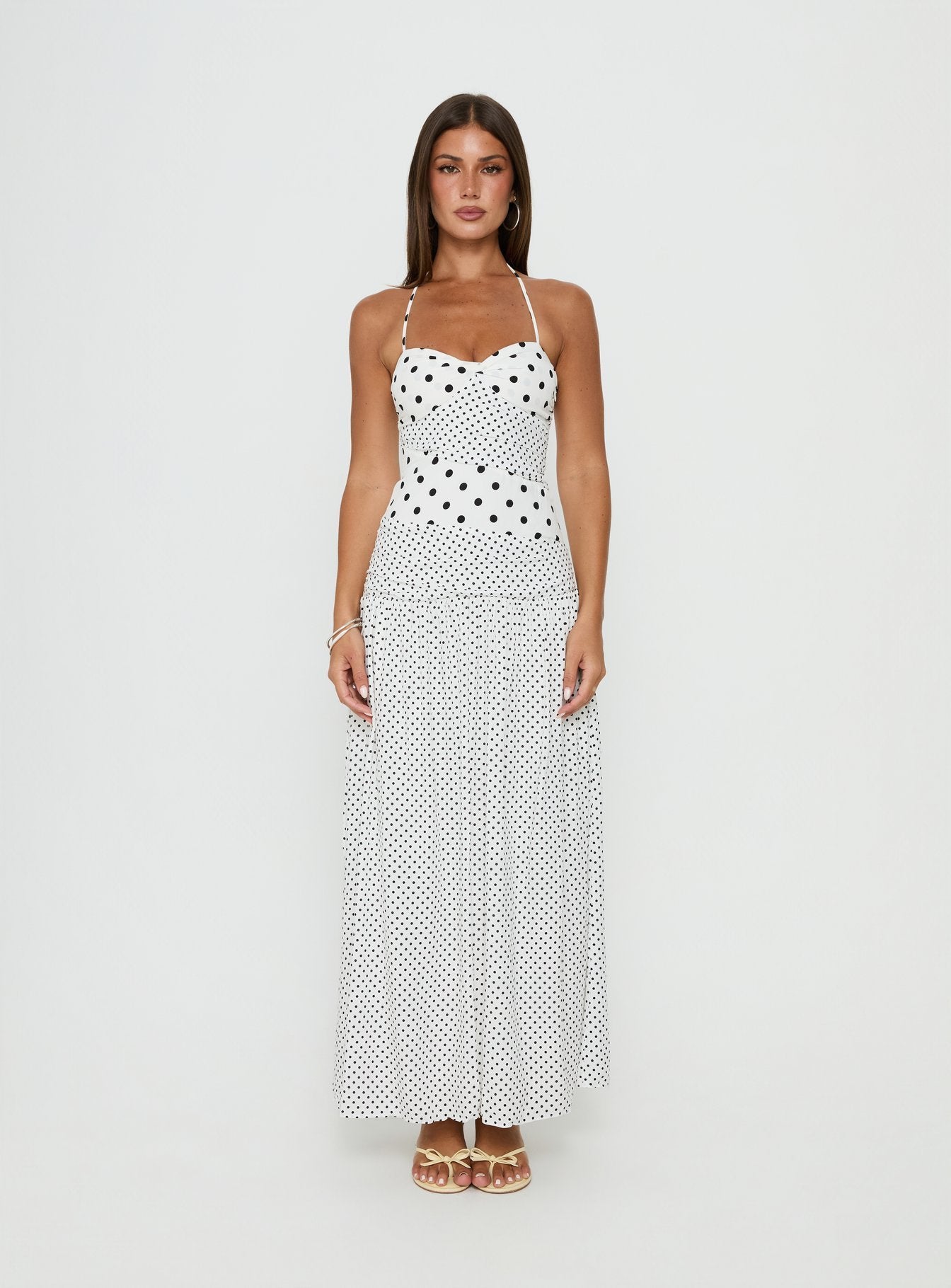 Marguerite Halter Maxi Dress White Polka Petite