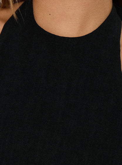 Aquaria Halter Linen Blend Top Black