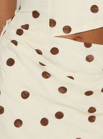 Jasira Strapless Drape Mini Dress Cream / Brown Polka Dot