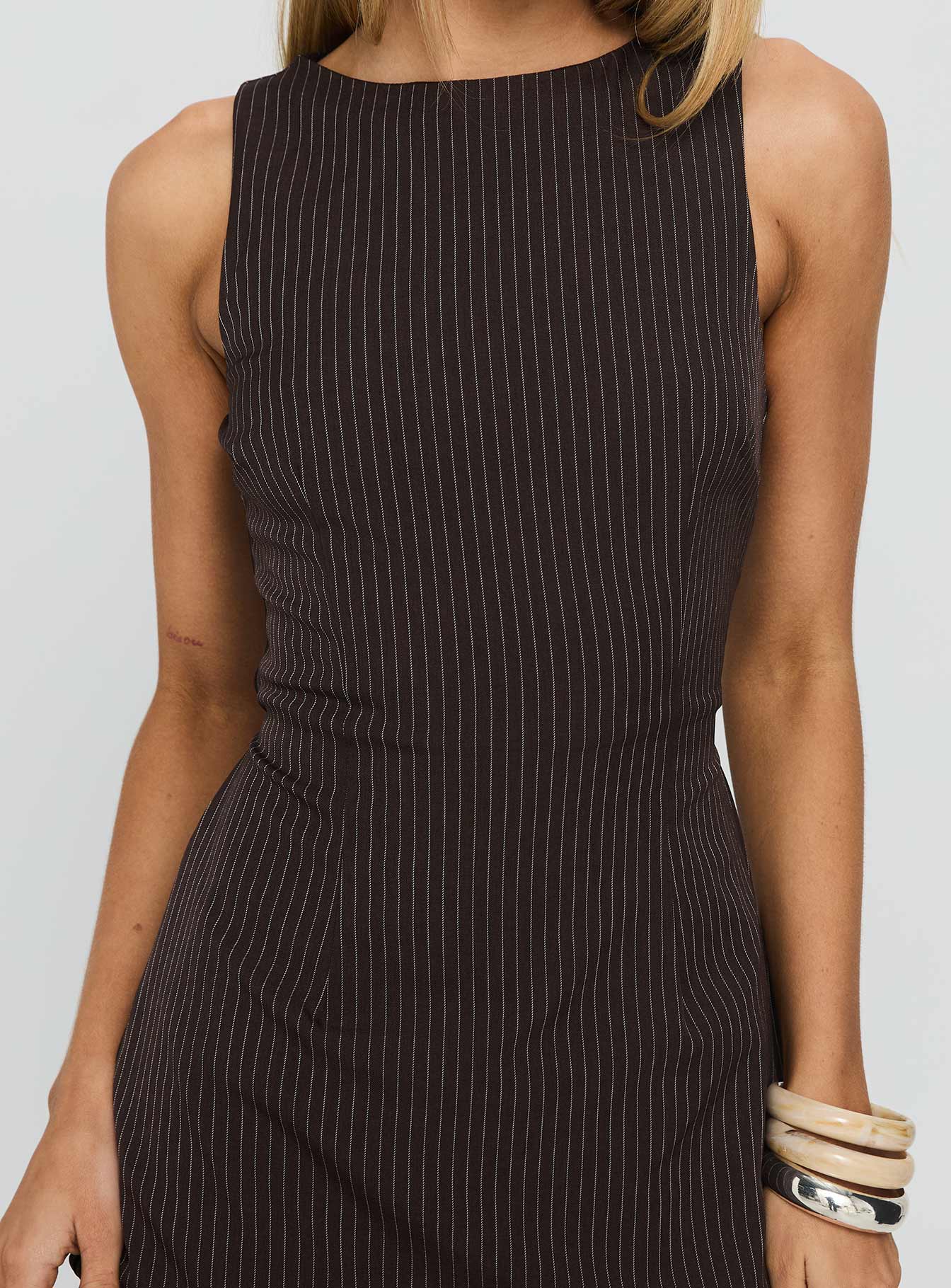 Yumiko Romper Brown Pinstripe Petite