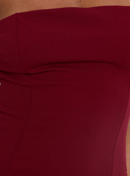 Diamanti Strapless High Slit Maxi Dress Burgundy