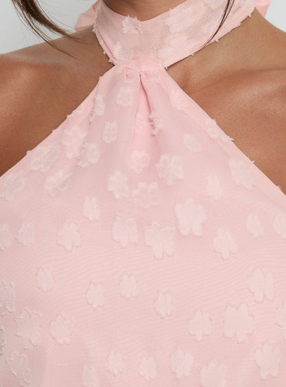 Eurythmic Scarf Halter Mini Dress Pink Jacquard