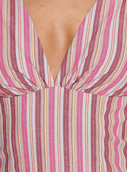 Daphney Plunge Mini Dress Pink Stripe