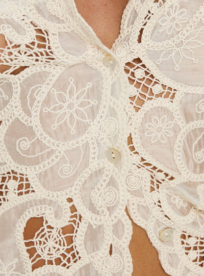 Arianna Woven Button Up Vest Top Cream