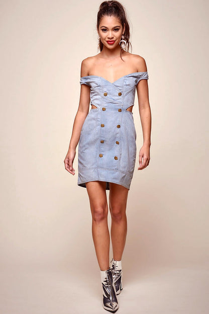 Malina Off the Shoulder Denim Dress Blue