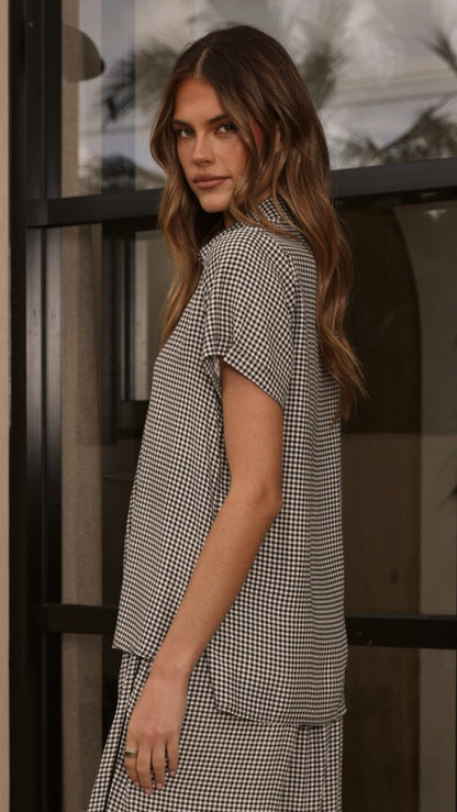 Zoelle Button Up Shirt - Black Gingham