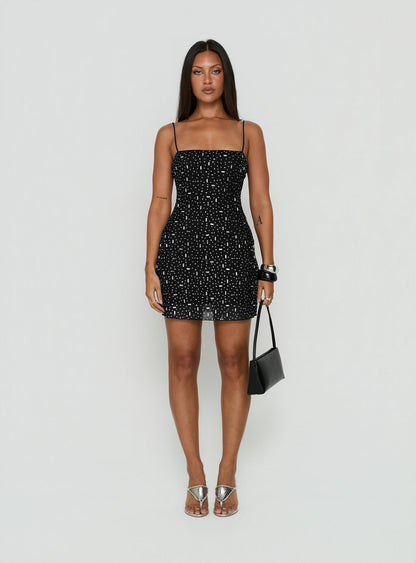 Anestassia Embellished Mini Dress Black