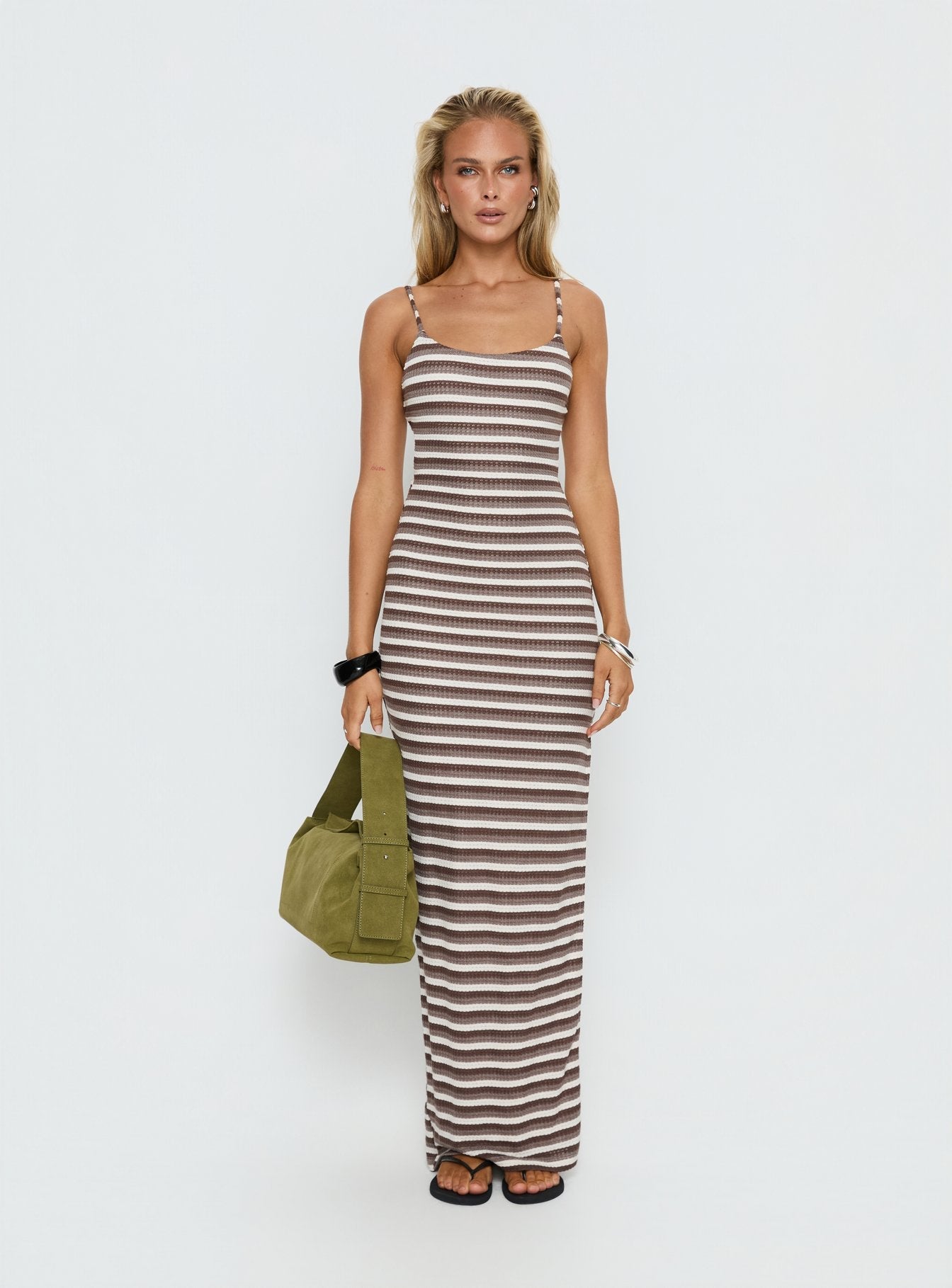 Elestria Maxi Dress Brown Stripe