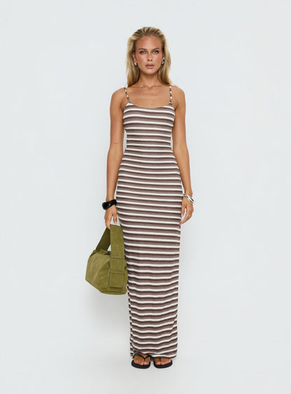 Elestria Maxi Dress Brown Stripe