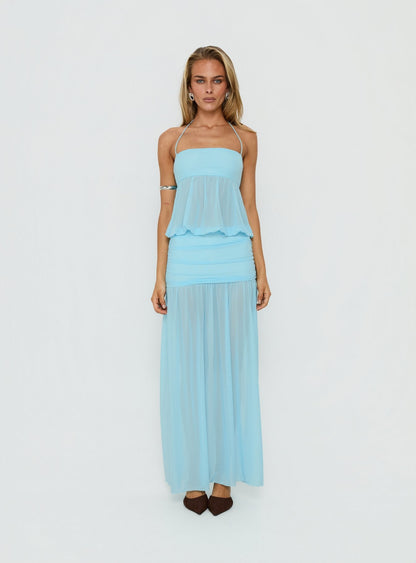 Jesemia Halter Blouson Maxi Dress Blue