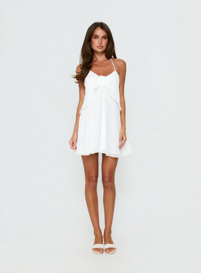 Big Picture Chiffon Babydoll Frill Mini Dress White