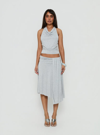 Adreana Halter Jersey Top Grey Marle
