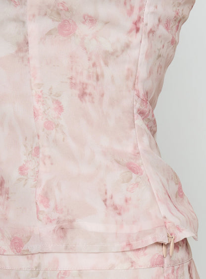 Avaline Lace Trim Blouse Top Pink