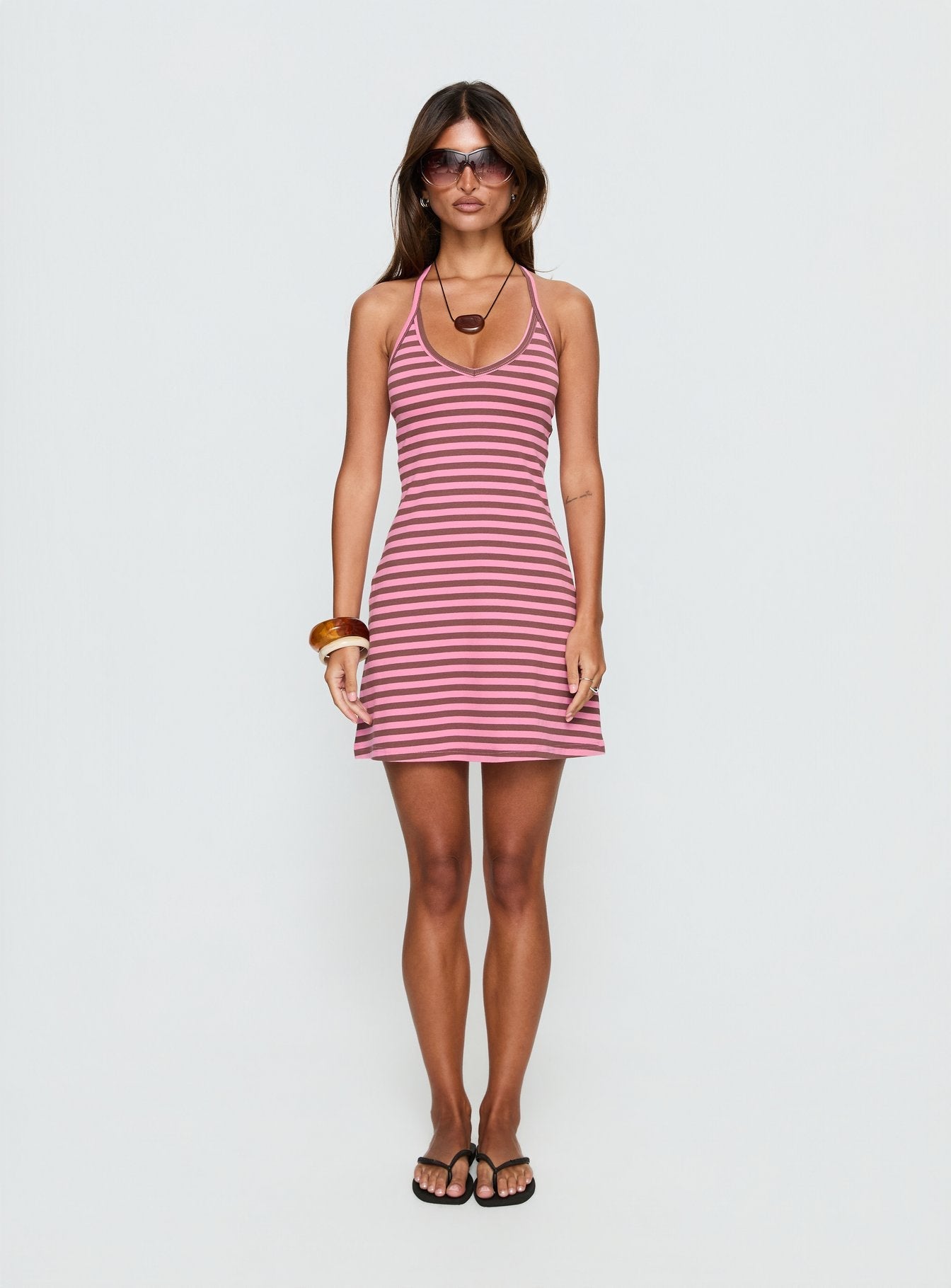 Klova Halter Mini Dress Pink Stripe