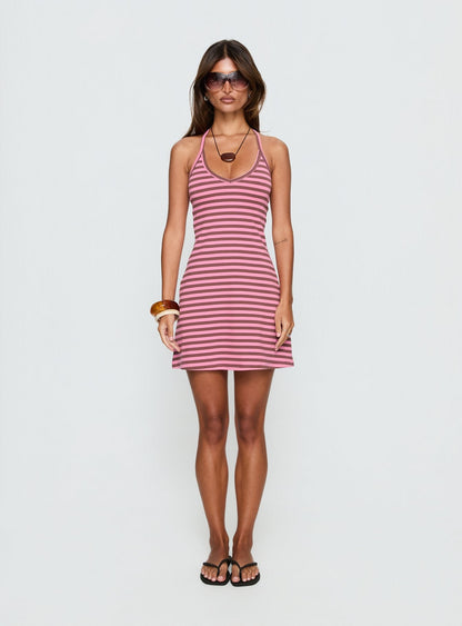 Klova Halter Mini Dress Pink Stripe