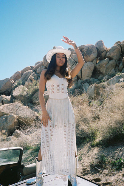 Majorca Sun Crochet Knit Maxi Dress White