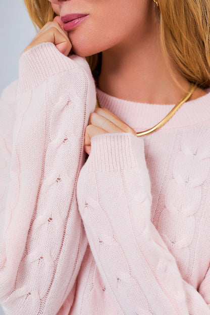Ballet Slipper Cashmere Eloise Cable Knit Boyfriend Crewneck