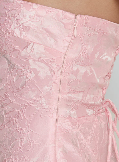 Lips Are Sealed Strapless Lace-Up Back Maxi Dress Pink