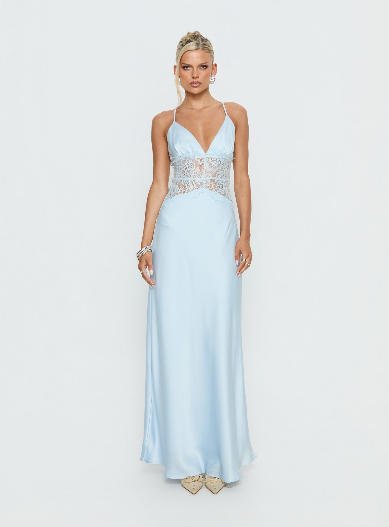 Klairee Halter Lace Maxi Dress Icy Blue