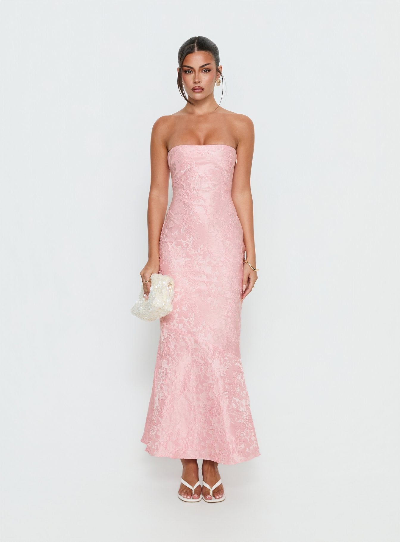 Lips Are Sealed Strapless Lace-Up Back Maxi Dress Pink