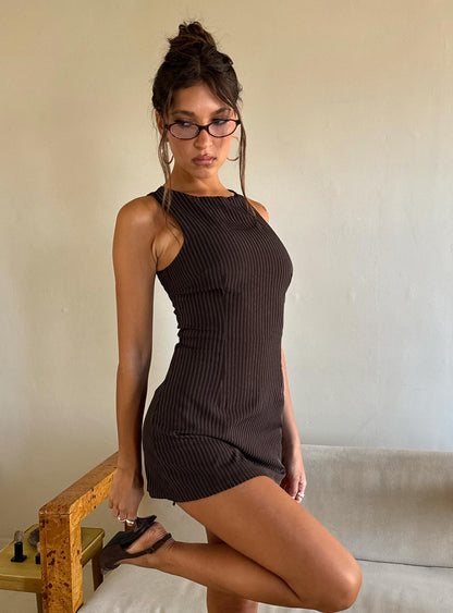 Yumiko Romper Brown Pinstripe