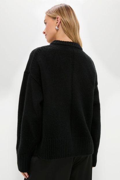 Black Genevieve Cashmere Wool Blend Crewneck Sweater
