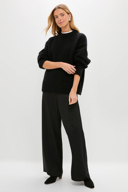 Black Genevieve Cashmere Wool Blend Crewneck Sweater