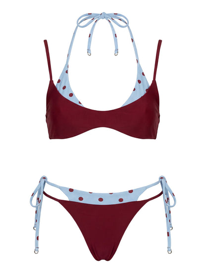 Andrei Layered Cheeky Bikini Bottoms Red / Blue Polka Dot