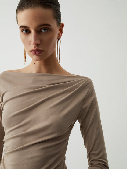 Oatmeal Ruched Long Sleeve Top