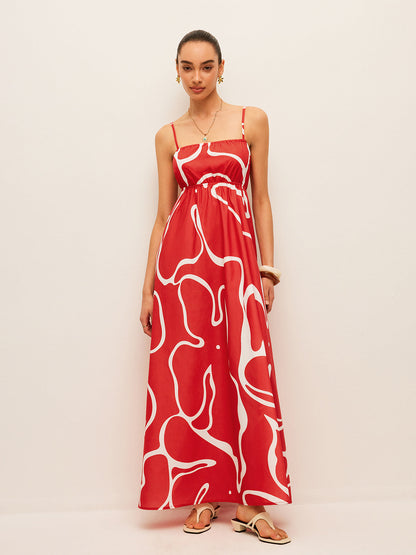 Printed Back Tie Detail Dress