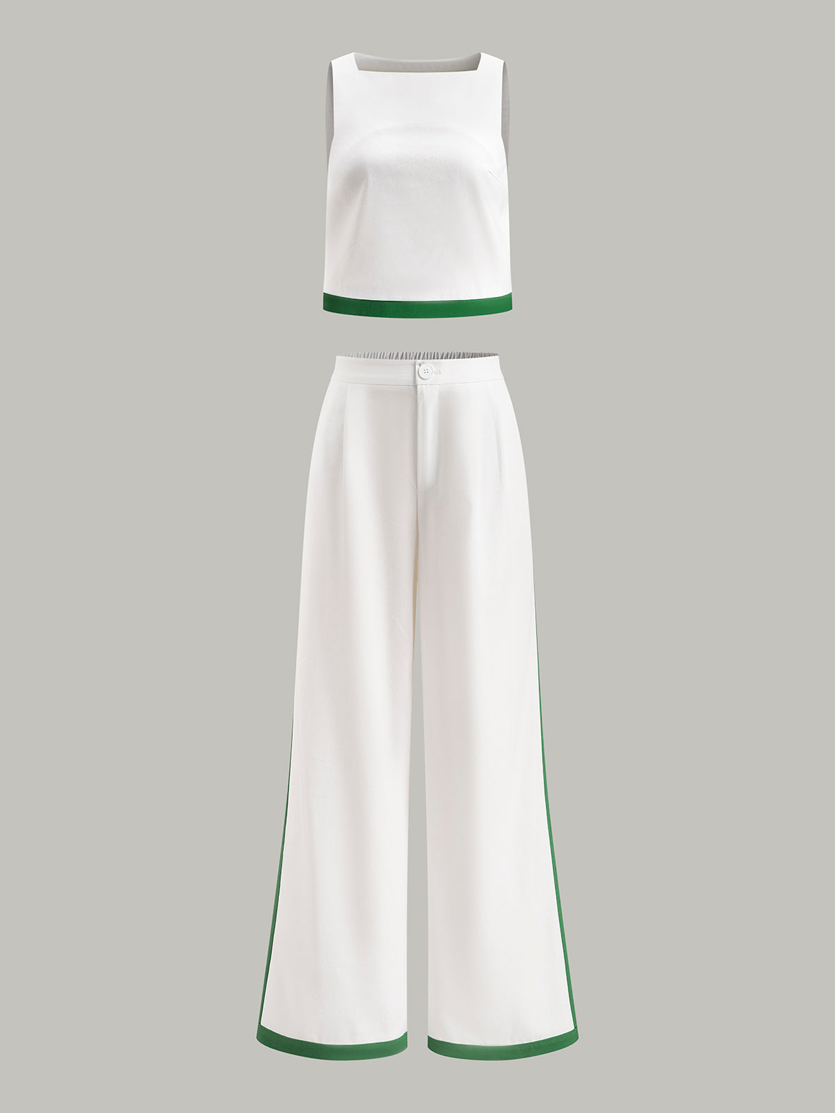 Linen & Cotton Zipper Contrast Binding Pants Set