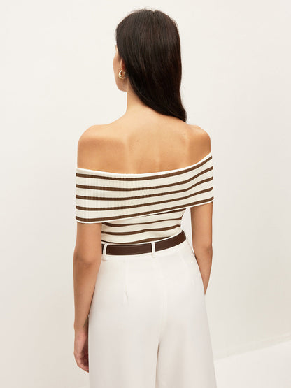 Striped Off-Shoulder Ribbed Top