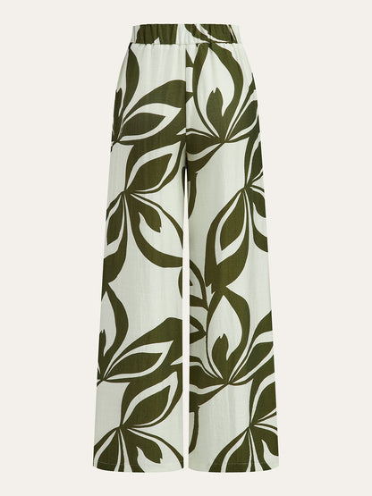 Floral Print Wide-Leg Pants