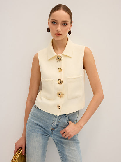 Irregular Metal Button Sleeveless Vest