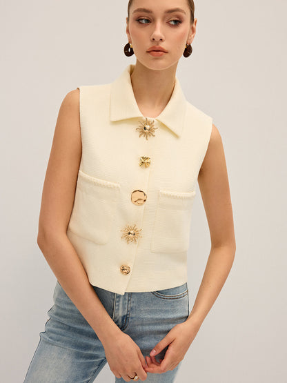 Irregular Metal Button Sleeveless Vest