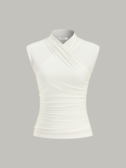Cross Neck Ruched Fitted Tank Top