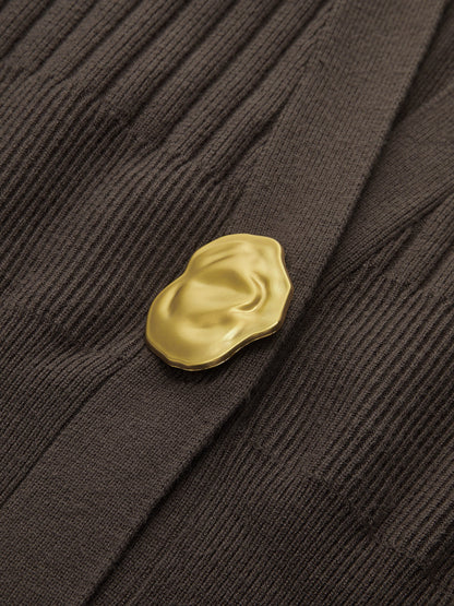 Oversized Ribbed Collared Metal Button Cardigan