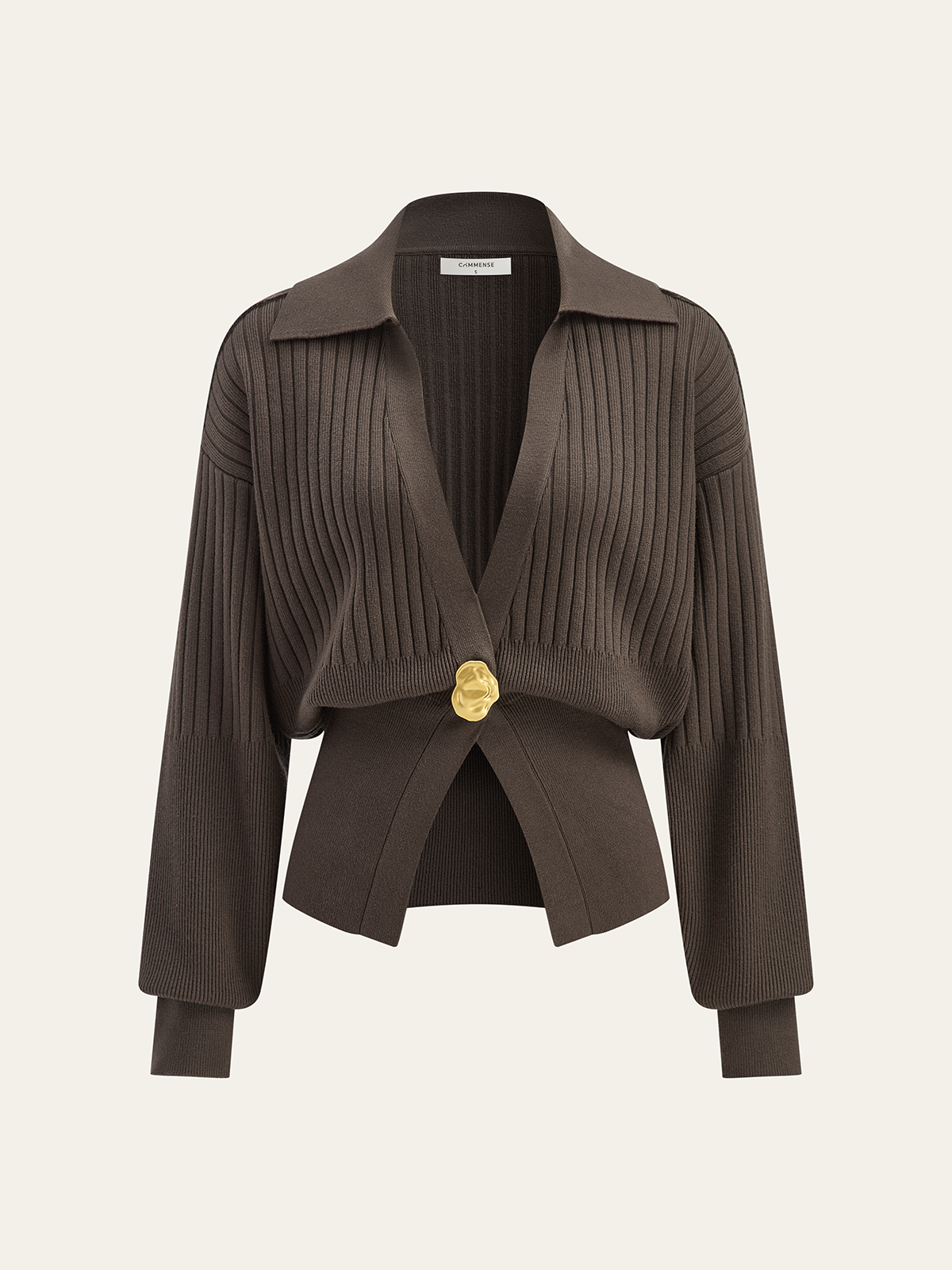 Oversized Ribbed Collared Metal Button Cardigan