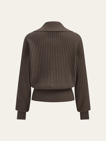 Oversized Ribbed Collared Metal Button Cardigan