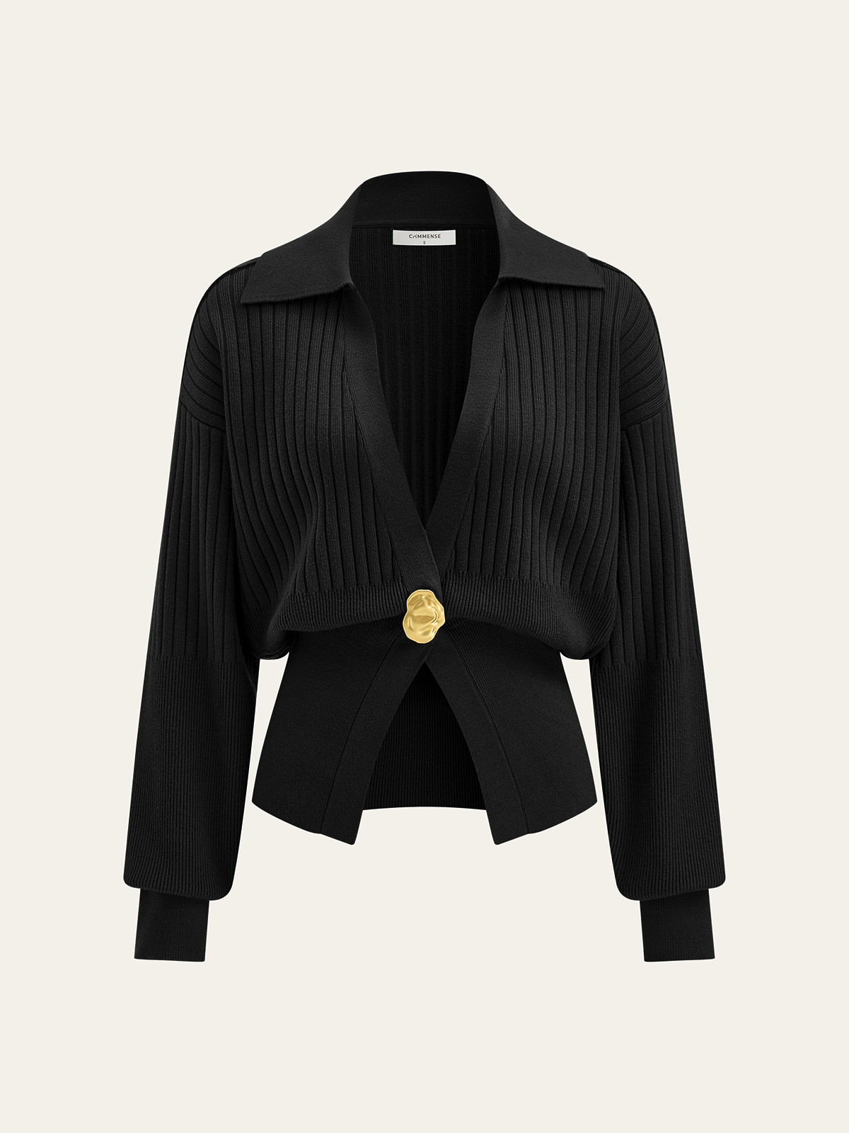 Oversized Ribbed Collared Metal Button Cardigan