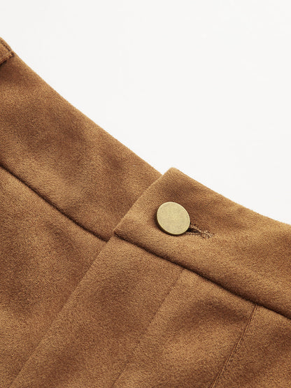 Braided Detail Mid-Waist Suede Effect Pants
