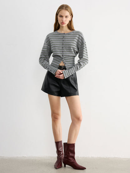 Waist Cinched Stripe Cardigan