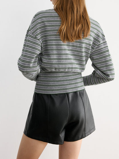 Waist Cinched Stripe Cardigan