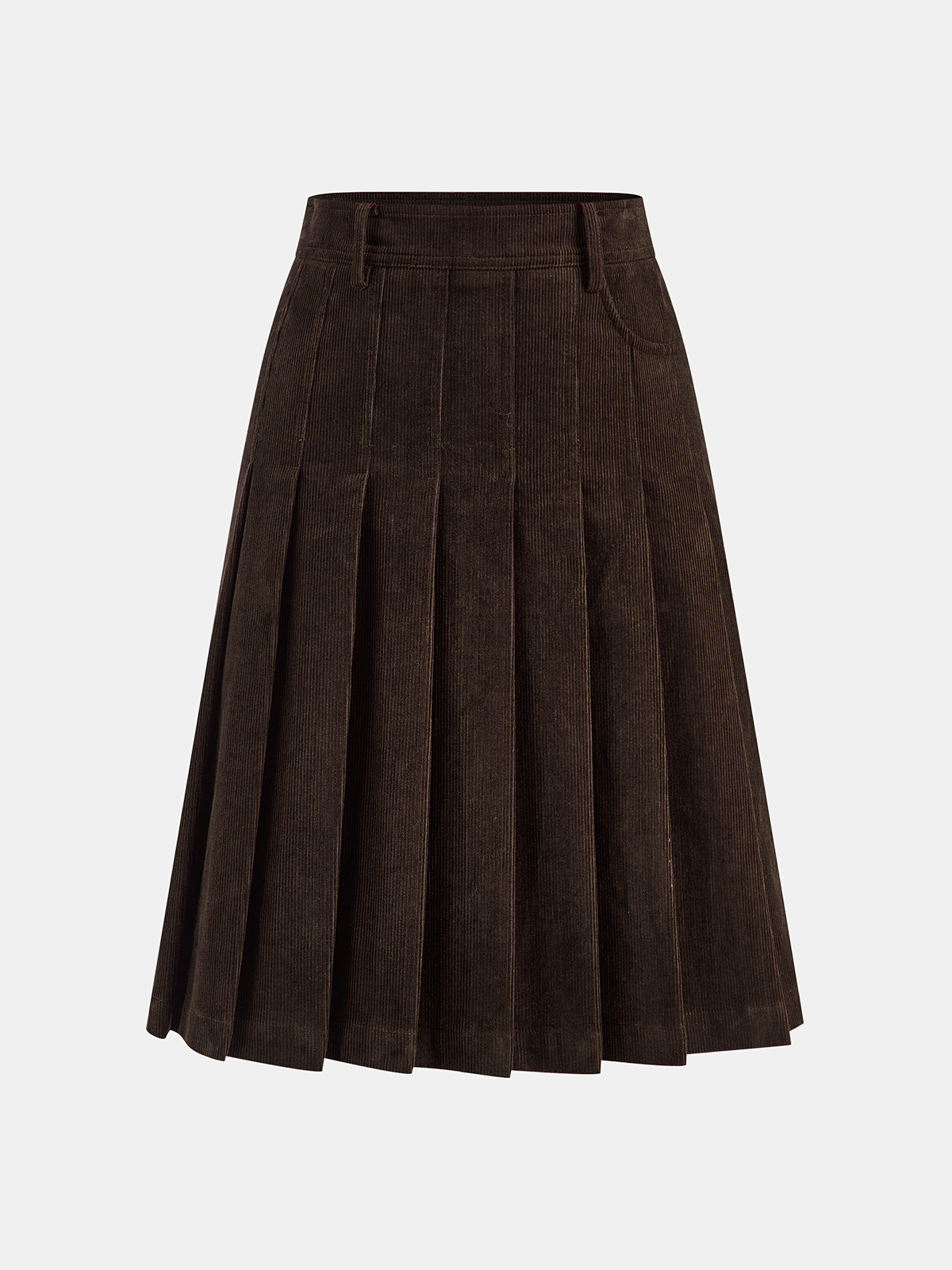 Pleated Corduroy Midi Skirt