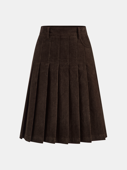Pleated Corduroy Midi Skirt