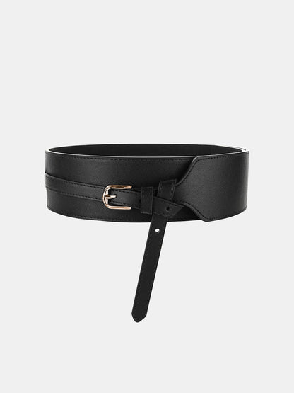 Wide PU Leather Belt with Gold-Tone Buckle