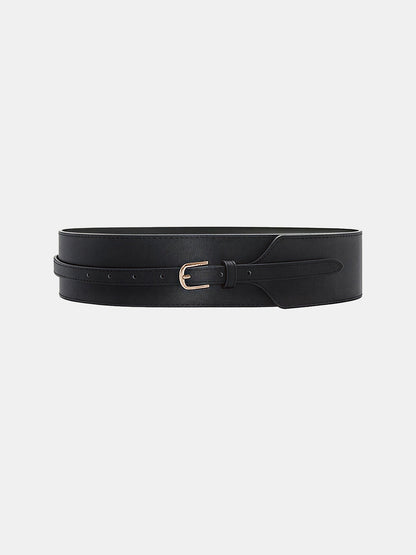Wide PU Leather Belt with Gold-Tone Buckle